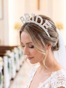 Custom Name Bride Headband, Faux Pearl Rhinestone Hair Hoop, Customized Party Prop, Suitable For Birthday Party, Theme Party, Bachelorette Party, - Multicolor - View 3