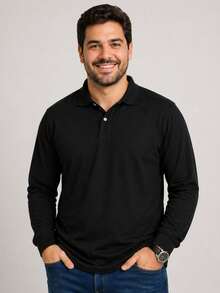 Men's Long Sleeve Polo Shirt Plus Size G1 G2 G3 - màu đen - Xem 7