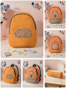 1pc Rhombus Backpack, Multi-Scenario, Super Large Capacity, Durable, Versatile & Practical, Highly Attractive, Printed With Cartoon Capybara Pattern, Zipper Closure, Suitable For Boys And Girls, Great For School And Outdoor Activities - Multicolor - View 3