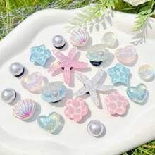 20pcs White Ocean Series Shoe Charms, Shells, Starfish, Bows DIY Accessories, Charm Set For Perforated Slippers - Blue Pink - View 8
