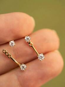 1 Pair Fashionable Minimalist Cubic Zirconia Stud Earrings, Suitable For Girls To Wear Daily, Parties And Various Occasions - Gold - View 2