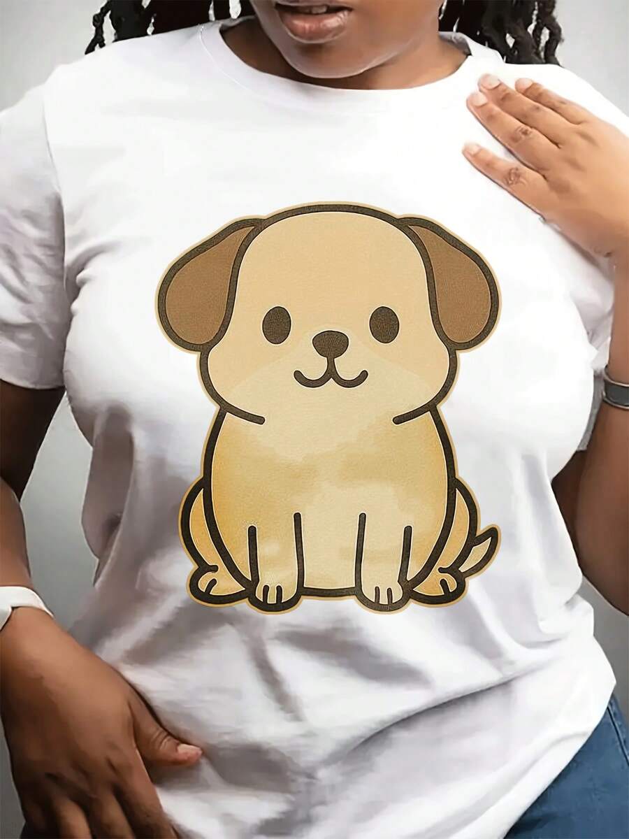 Camiseta casual de moda de cuello redondo del festival de primavera de las mujeres | Sved corto, impresión de perro lindo, yo para Dailpor y regalo a amigos y familia