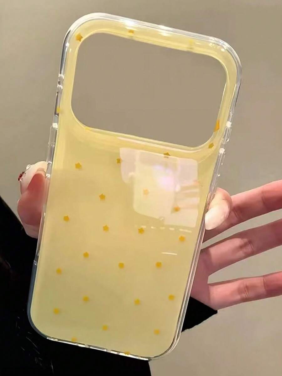 极简黄色波点手机壳，兼容 17 Pro Max、13/12/16 Pro、新款15 Pro Max，创意双层硬质保护壳，女士适用 - 乳黃色 - 查看 1