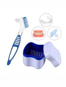 Hộp đựng răng giả kiểu Châu Âu, bàn chải và bộ vệ sinh răng giả - Hộp vệ sinh răng giả, hộp đựng răng giả, hộp mẫu răng giả, bàn chải răng giả, dung dịch làm sạch răng giả - Bộ dụng cụ vệ sinh răng giả lông nylon chất lượng cao - Nhiều màu - Xem 1