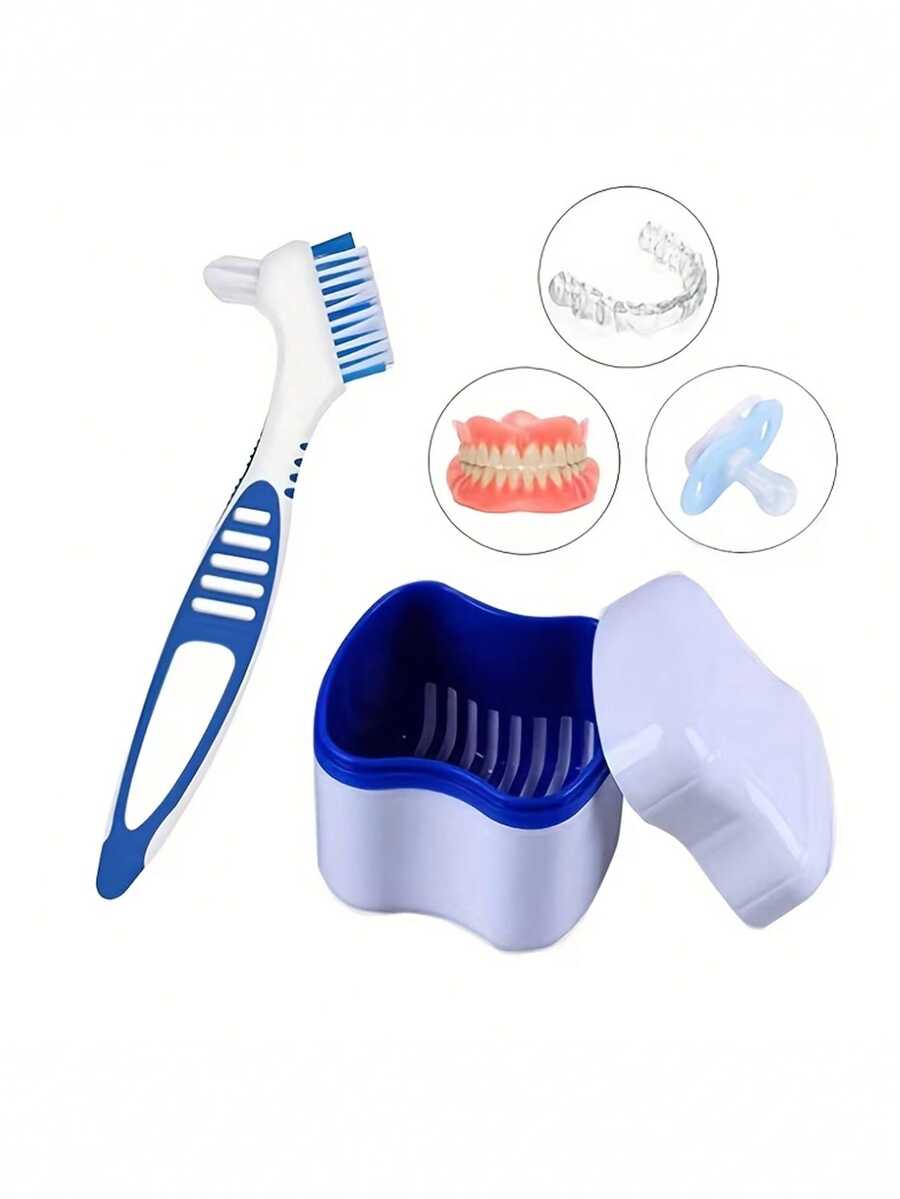 Hộp đựng răng giả kiểu Châu Âu, bàn chải và bộ vệ sinh răng giả - Hộp vệ sinh răng giả, hộp đựng răng giả, hộp mẫu răng giả, bàn chải răng giả, dung dịch làm sạch răng giả - Bộ dụng cụ vệ sinh răng giả lông nylon chất lượng cao - Nhiều màu - Xem 1