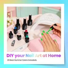 Beetles 25 Colors Summer Neon Gel Polish Set, Neon Summer Collection, Green Blue Purple Rainbow Nail Gel, With Base, Glossy & Matte Top Coat, UV LED Soak Off, Nail Art Gifts For Women - 25 Colors Neon Summer - 查看 6
