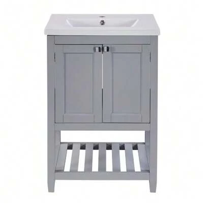 Single Bathroom Vanity Unit With 60cm Low Sink With Ceramic Washbasin, White.