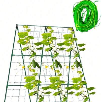 Enrejado de soporte para plantas de exterior resistente a la intemperie - Compuesto de postes verticales resistentes y una estructura de red de jardín de PVC abierta, adecuado para enredaderas, hiedra, frijoles, etc. Fácil de instalar en macizos de flores, huertos y balcones.