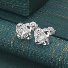 Bông tai bạc 925 hình hoa xoay đính đá Zirconia - Trang sức tinh tế và dễ thương dành cho phụ nữ dự tiệc cưới. - Bạc - Xem 3