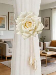 Rose-Patterned Curtain Tiebacks; A Simple Cotton-Linen Sheer Curtain Drawstring; Cute And Creative Buckle-Shaped Tieback Cord. - White - View 5