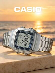 Casio Men's Digital Watch Silver Stainless Steel Bracelet Dual Time 10 Year Battery Illuminator Alarm WR Unisex Premium Retro Square Metal Watch Travel Work Commute Tech Streetwear Gift For Boyfriend Him Dad Frequent Traveler - A178WA-1A - View 5