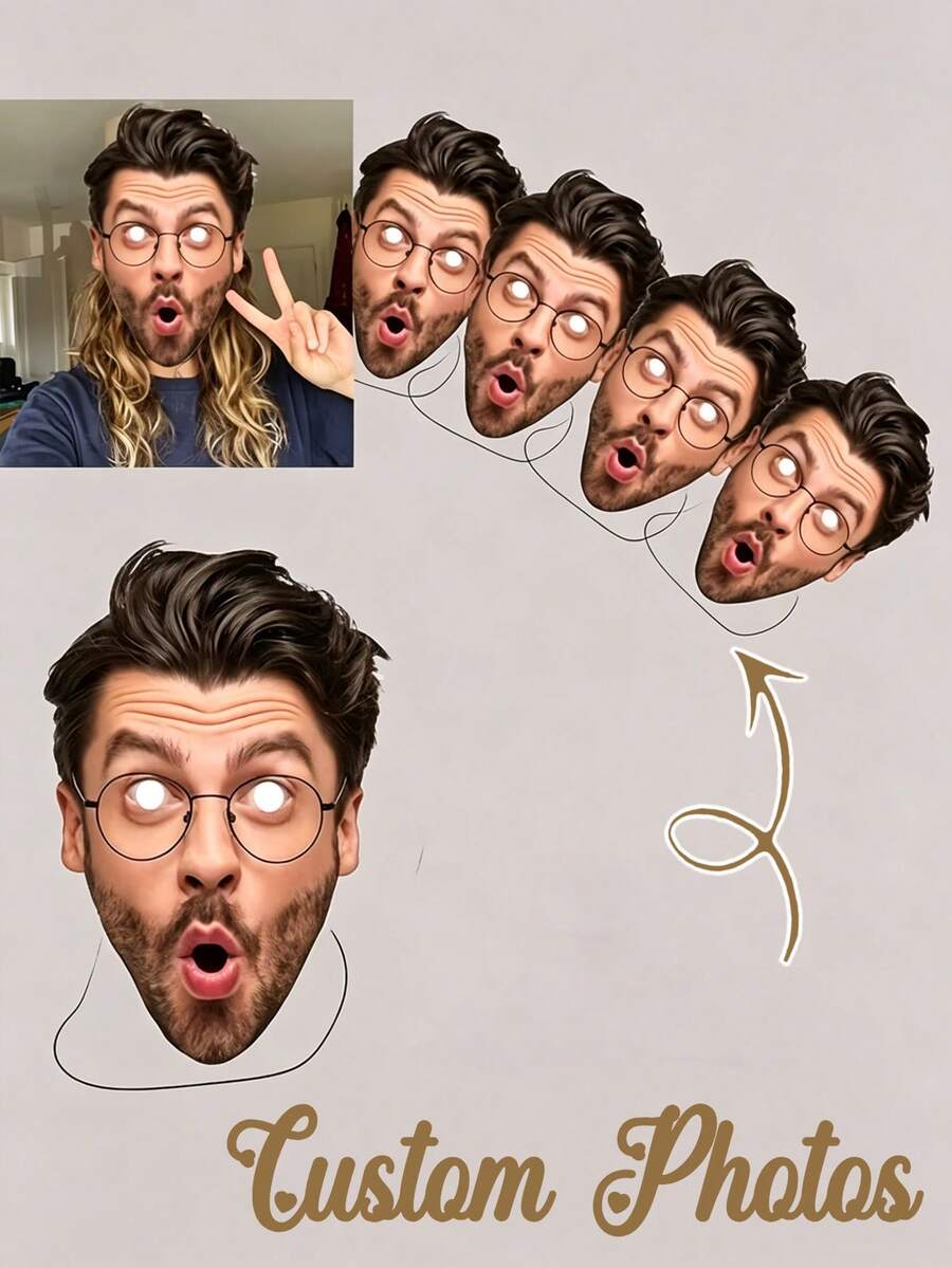 Customized Photo Mask, Personalized Wedding, Customized Big Head Hollow Portrait Stick, Customized Hollow Face Party Decorations, Upload Photos, Suitable For Birthday, Birthday Party Costumes, Bachelorette Party - Multicolor - View 1