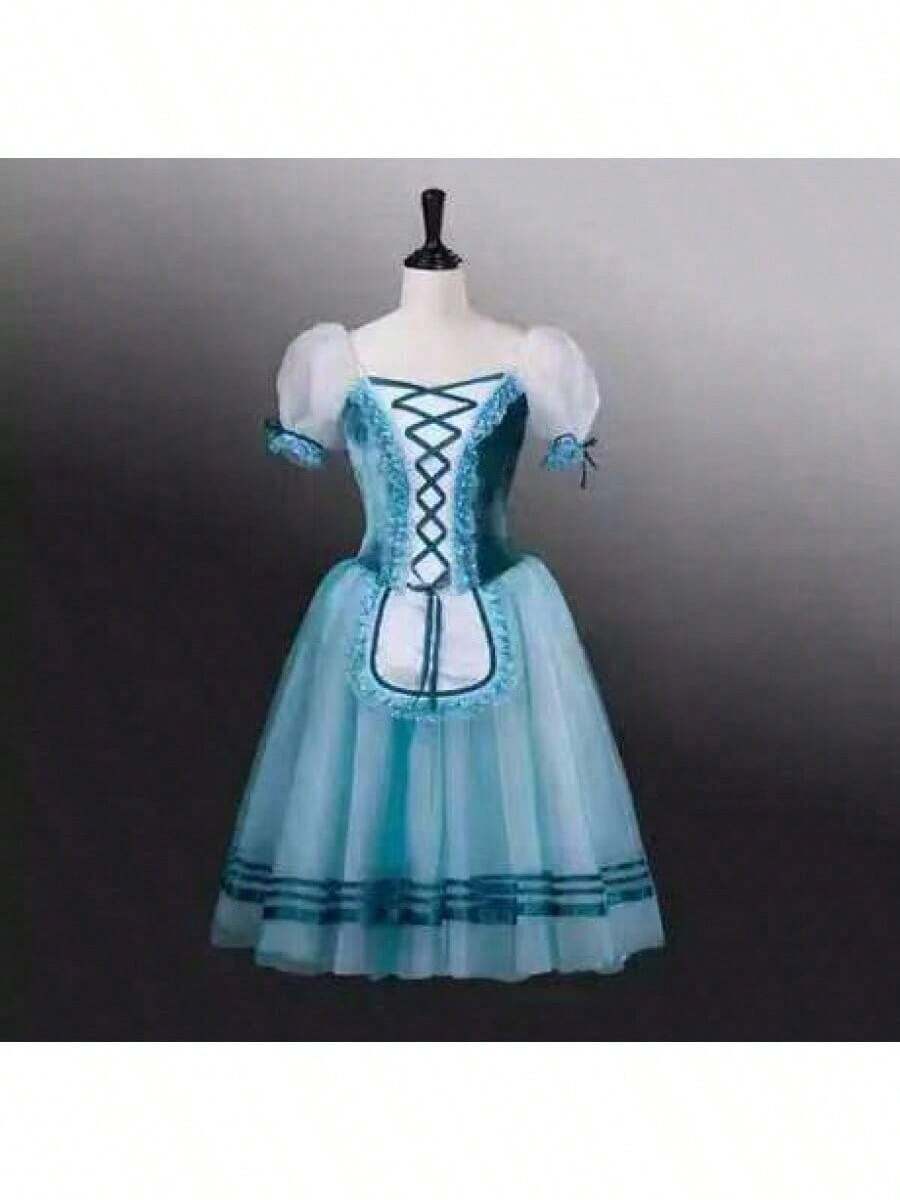 New Professional Chiffon Dance Dress, Ballet Skirt, Swan Lake Performance Costume, Adult Puff-Sleeved Ballet Dance Dress, Ladies' Ballet Dance Outfit - Sky Blue - View 1