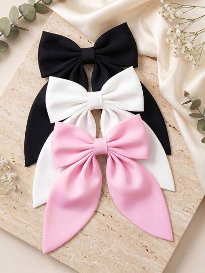 1/3pcs Soft Long Tail Bowknot Hair Clips, Vintage Metal Hair Barrettes, Silk Hair Bands, Elegant Hair Accessories, Great Gift For Girls, Suitable For Wedding, Party, Valentine's Day, Casual Wear - Red Bow, Pink Bow, White Bow, Black Bow, Head Accessories, Hairpin