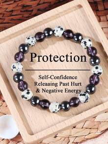 Vòng tay bảo vệ đính hạt phong cách Bohemian, vòng tay pha lê tím và đá jasper đốm - Giúp cân bằng cuộc sống, giải phóng năng lượng tiêu cực, trang sức tâm linh cho nam và nữ khi tập yoga và thiền định - Cân bằng, tăng sự tự tin. - Nhiều màu - Xem 7