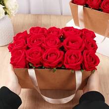 2 Packs Gift Boxes For Her/Him | Kraft Paper Party Gift Baskets With 4 Ribbons, Portable Flower Gift Boxes For Birthday/Wedding/Spring Party, Reusable Gift Packaging Boxes, Party Decor Supplies (No Flowers Included) - View 3