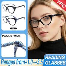 1 pieza Gafas de lectura con montura grande de ojo de gato, diseño de estampado de leopardo de moda, con bisagras de metal de alta calidad, adecuadas para uso diario de mujeres - Blanco - Ver 1