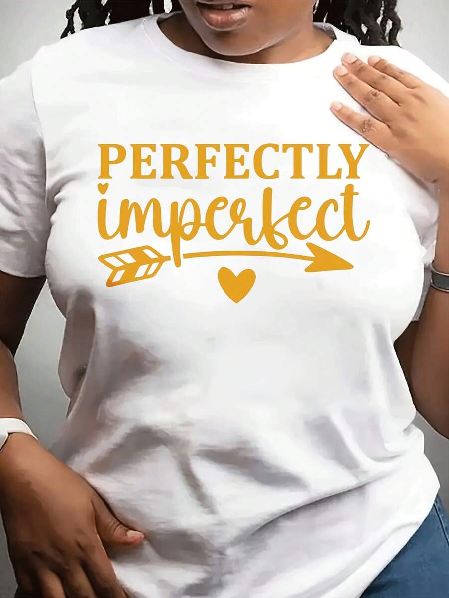 Women's Sve Crewneck Casual Short Neck T-Shirt With Imperfect Arrow Heart Design - Soft Minimalist Round Neck Top, Relaxed Casual Outfit, Washable Blouse For Year-Round Wear Outfi & Gif - 白色 - 查看 1