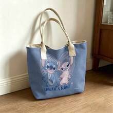 Disney Lilo & Stitch Canvas Tote Bag - "One Of A Kind" Stitch & Angel Print Shoulder Bag For Daily Use - Black - View 3