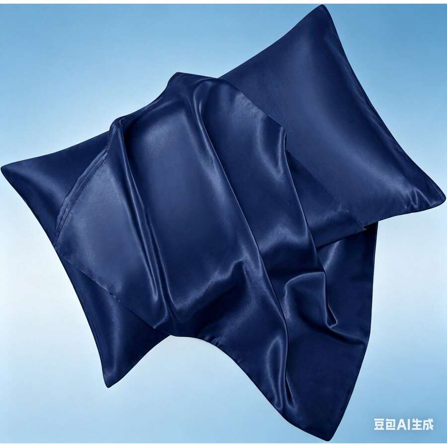 Light Blue Satin Pillowcase Standard Set Of 2 With Envelope Closure,Light Blue Silk Pillowcase For Hair And Skin (20x26) - 海軍藍 - 查看 1