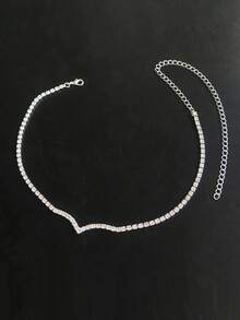 1 chiếc dây chuyền đính đá lấp lánh thời trang, sang trọng dành cho cô dâu, kiểu dáng choker một hàng kim cương, thích hợp cho phụ nữ. - Bạc - Xem 3