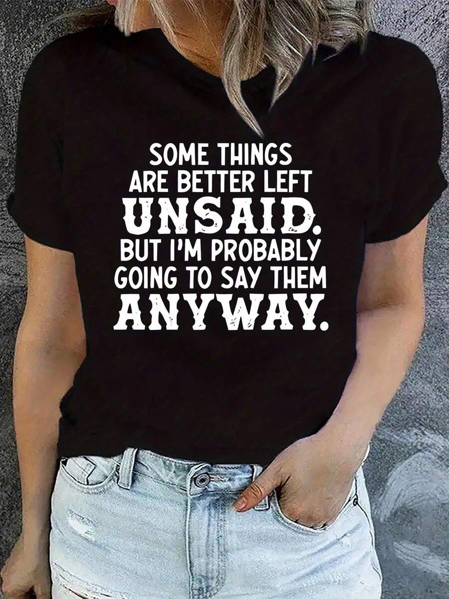 , Imprimir Camiseta casual de las mujeres, cuello redondo, manga corta, tela ligeramente elástica, estilo regular, top cómodo para todas las estaciones Ropa de mujer