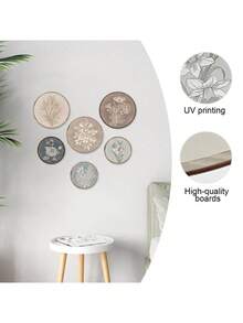 6 piezas Decoración de pared floral de madera redonda en estilo neutro, arte de pared floral de estilo bohemio, decoración floral de madera minimalista, adecuada para sala de estar, dormitorio, entrada, decoración del hogar estética, regalo de inauguración de la casa - Multicolor 1 - Ver 6