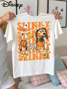 Disney Toy Story Slinky Dog Double-Sided Print Kids' T-Shirt, Cute Cartoon Casual Tee, Perfect For Daily Wear, School Activities, Family Outings And Weekend Trips, Shipped From Local Warehouse - trắng - Xem 3