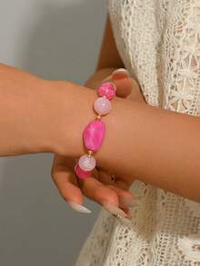 1pc Summer Beach Vacation Boho Style Mixed Color Agate Beaded Bracelet With Gold Spacer Beads, Adjustable Women Bracelet For Beach Party, Vacation, Music Festival - Beaded Bracelet - View 10