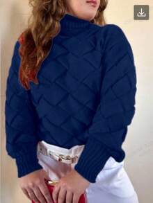 TRICOZHU Women's Blouse CORA HIGH THICK WAVE WINTER KNIT Long-Sleeved Blouse FASHION 2023 - 藏蓝色 - 查看 1