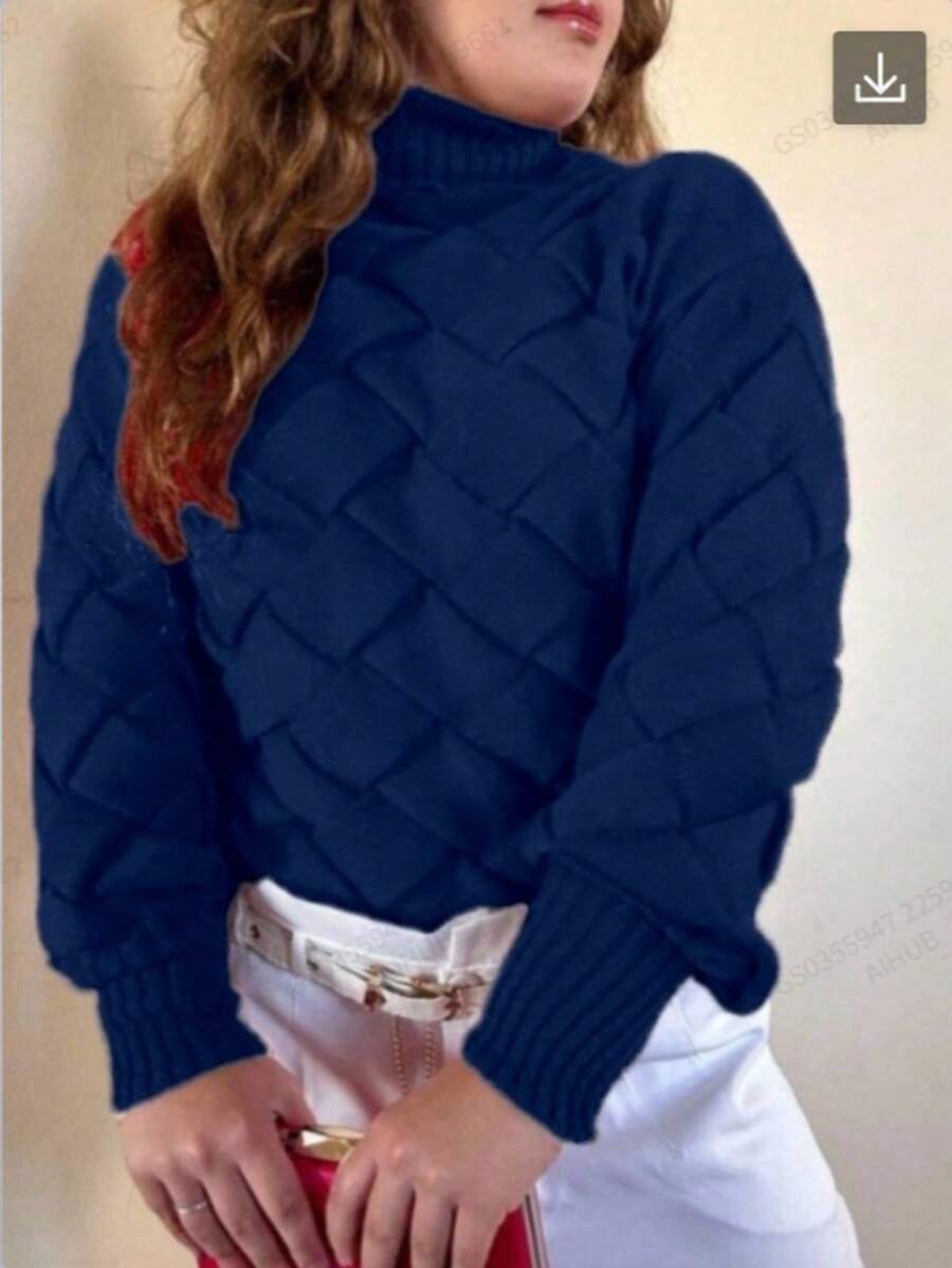 TRICOZHU Women's Blouse CORA HIGH THICK WAVE WINTER KNIT Long-Sleeved Blouse FASHION 2023 - 藏蓝色 - 查看 1