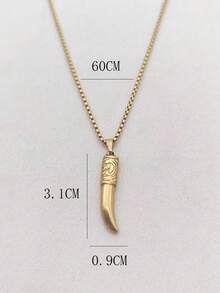 1pc Vintage 18K Gold Plated Stainless Steel Totem Wolf Fang Pendant Necklace, Minimalist Luxury Daily Wear Fashion Accessory For Men - Yellow Gold - View 9