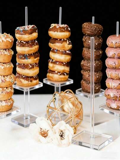 Soporte de exhibición de donas de acrílico - Soporte multinivel para donas, bagels y postres - Adecuado para fiestas, Navidad, cumpleaños y Año Nuevo - Estante de donas de acrílico transparente con base resistente - Soporte de exhibición de donas apilable