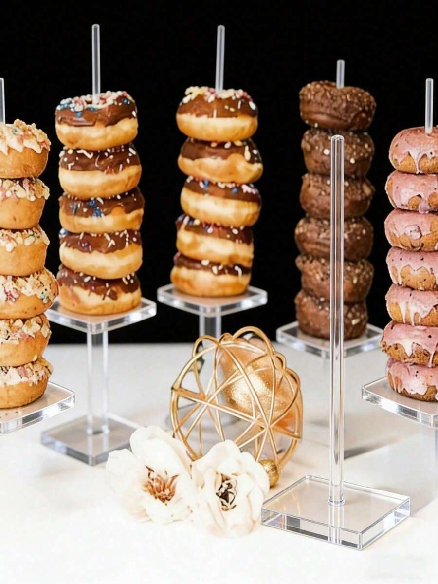 Soporte de exhibición de donas de acrílico - Soporte multinivel para donas, bagels y postres - Adecuado para fiestas, Navidad, cumpleaños y Año Nuevo - Estante de donas de acrílico transparente con base resistente - Soporte de exhibición de donas apilable - Multicolor - Ver 1
