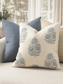 1pc Triple Floral Print Decorative Pillow Cover, Cute Flower Pattern Design, Fits Standard Pillow Insert, Easy To Clean And Change, Great Spring Gift - Blue - View 7