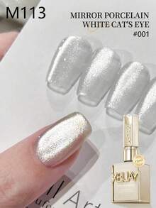 1pc Mirror White Cat Eye Gel Nail Polish, Removable UV LED Gel Nail Polish Home Manicure Set (Magnet Not Included) Nails - Silver - View 3