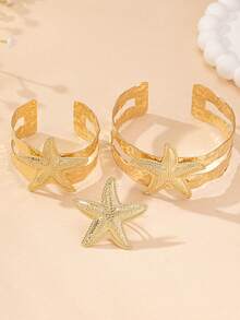 3件套时尚个性夸张海星臂环、手链、戒指套装，适合女性日常佩戴 - 金黃色三件式 - 查看 2