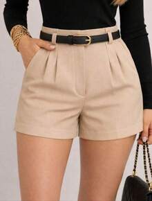Set Of 3 Elegant Women's Tailored Shorts With Belt - 黑色/棕色/米色 - 查看 4