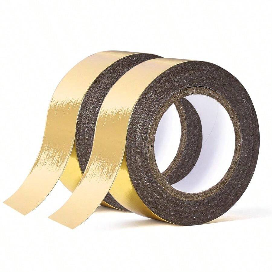 Solid Foil Washi Tape - Low Tack Self Adhesive Decorative Washi Tape Shiny Metallic Color - 3/5 Inch Wide And 66 FT Long Total, Gold - Gold - View 1