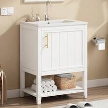 Single Bathroom Vanity Unit With Sink, 60cm Washbasin Unit With Ceramic Sink, With Shelf, White. - White - View 2