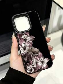1个中国风深紫色百合花手机壳，时尚荔枝纹理防滑耐用保护套，全包式TPU材质，兼容 17/17Pro/17ProMax/16/16Pro/16ProMax/15/15Pro/15ProMax/14/13/12/11 - 黑色 - 查看 1