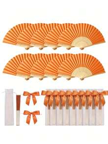 3/15/30pcs Orange Series Wedding Gift Fan Set, Women Folding Fan, Orange Bowknot, Transparent Drawstring Bag, Wedding Party Decor. Suitable For Bride Gift, Party Favors, Bridesmaid Photo Props, Summer Fan, Event & Party Supplies, Multi-Pack Party Gift Bags. - Multicolor - View 12