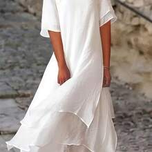 Plus Size, Plus Size Spring/Summer Women's Fashion Casual Vintage Double-Layer Short Sleeve Round Neck Dress - 白色 - 查看 3
