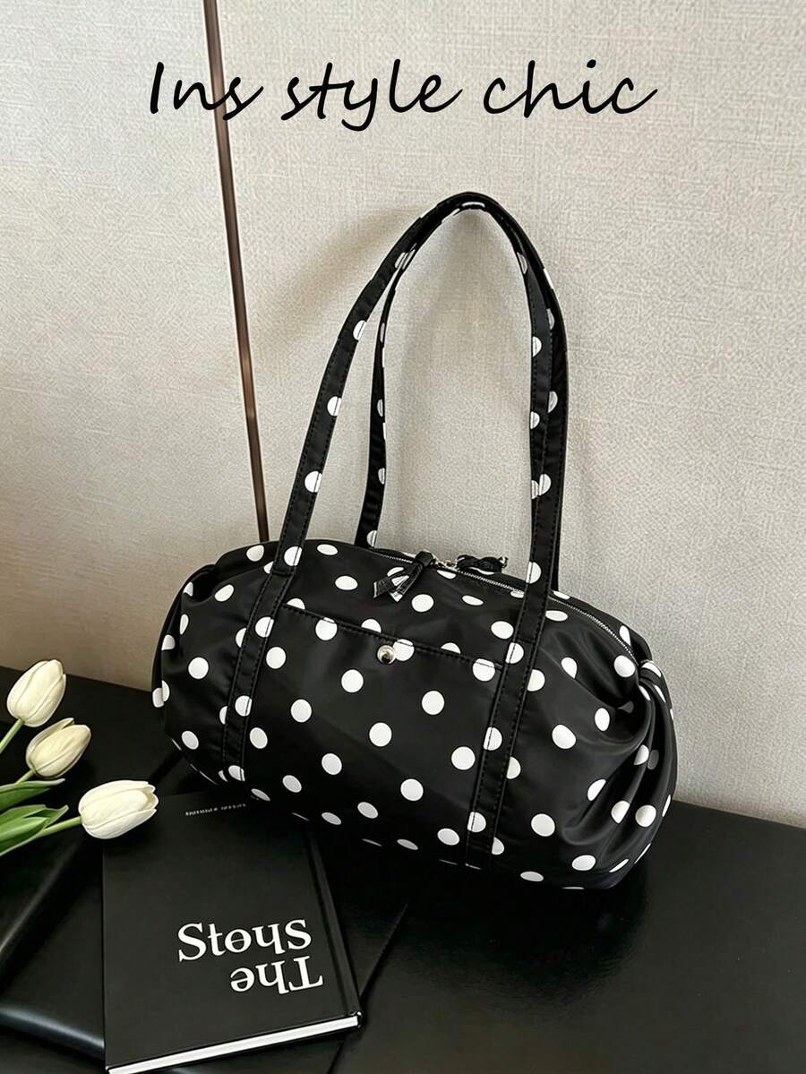 Túi đeo vai chấm bi đen tối giản kiểu Hàn Quốc, làm từ sợi polyester. Dung tích lớn, nhẹ và dễ mang theo, thích hợp cho du lịch, đi làm, sinh hoạt hàng ngày, mua sắm và đi học. - màu đen - Xem 1