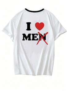 Camiseta de manga corta con cuello redondo, estampado de letras rosas, estilo minimalista y casual estadounidense, versátil y adecuada para mujeres.Nuevo lanzamiento de verano. - Blanco y Negro - Ver 5