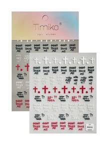 1 Sheet Dark Edgy 6D Embossed Nail Art Stickers, Includes Black, White, Red Cross, Personalized English Slogans (DON'T TOUCH ME/Who Are U?), Suitable For Street Style, Dark Aesthetic, Personalized Nails, Baddie Looks, Ideal For Subculture Enthusiasts, Baddie Girls, Students, Nail DIY Beginners, Edgy Fashionistas - Multicolor - View 11