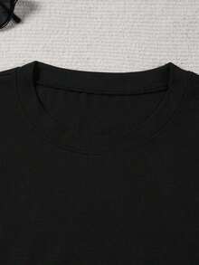 2026 Nueva llegada Primavera/Verano ¡Elegante y de lujo Estilo elegante de alta gama! Camiseta estampada para mujer - Adornada con perlas falsas y cristales, diseño elegante y lujoso para uso casual diario, Parte superior de manga corta y cuello redondo de Primavera/Verano en color-Vintage Street Style Unisexoose Cotton Short Sleeve Crew Neck T-Shirt - Negro - Ver 4