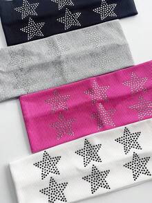 1pc Retro American Rhinestone Star Wide Elastic Headband, Fashionable Sports Headband For Women,Travel,Birthday - Multicolor - View 5