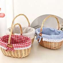 1个手工编织柳条野餐篮，带提手和盖子，柳条野餐篮，柳条手提篮，编织手提篮，小篮子，婚礼圆形小篮子，适合存放食物、水果，适合节日、露营、购物、家居装饰，由纯天然手工编织柳条制成 - 野餐籃 - 查看 4