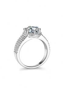 ConiiW 1pc 925 Sterling Silver 2ct/3ct Round Moissanite 6-Prong Fashion Ring - Silver - View 4